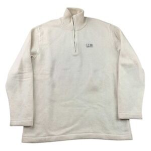 Maison Kitsuné Quarter Zip Sweater Men Small Cream MK Patch Merino Wool Cashmere